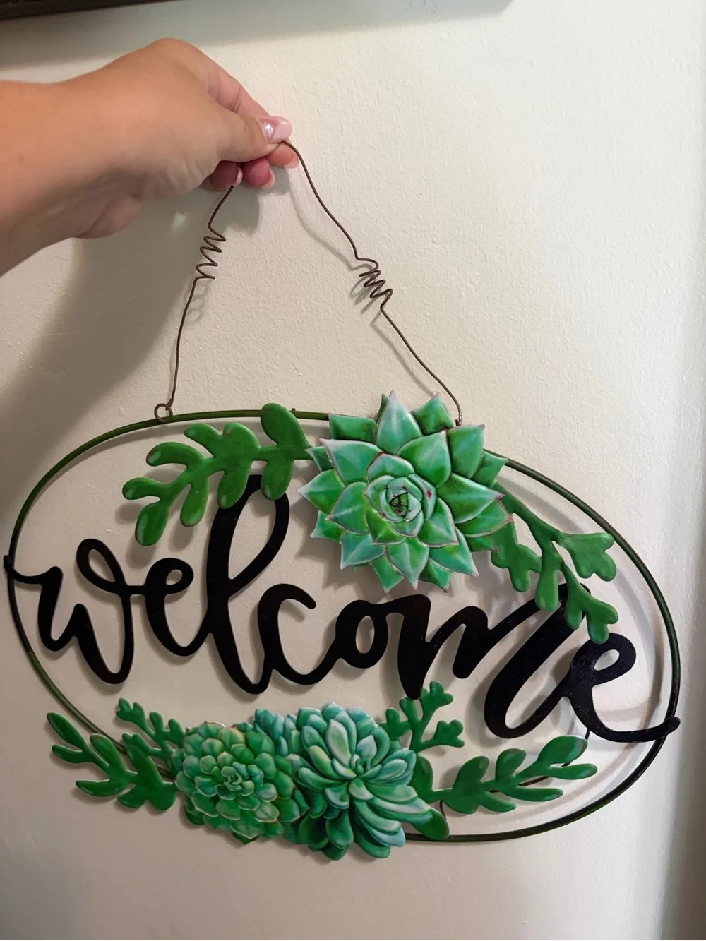 Welcome Wall Decor with Green Succulent Accents